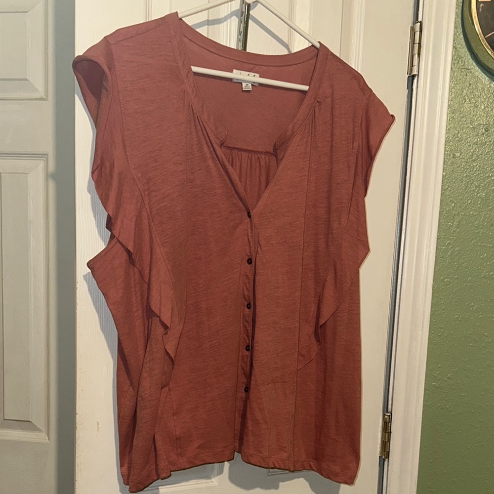 Wonderly Pink and Orange Ruffled Cap Sleeve Blouse